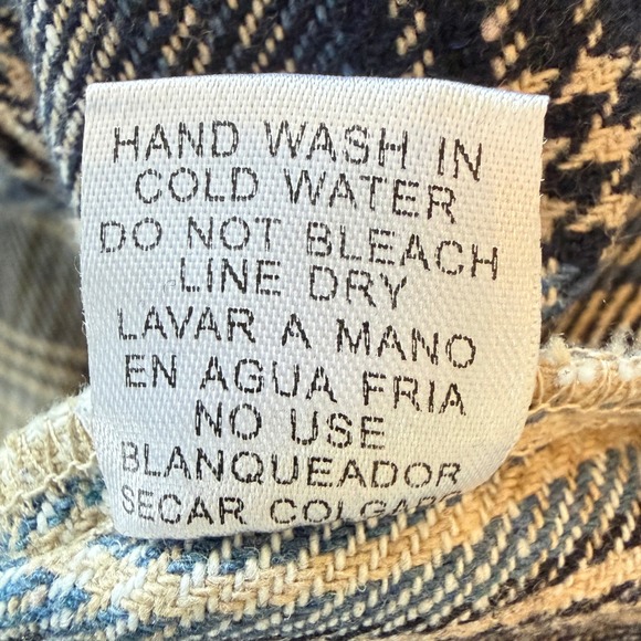 La Miel Blue Cream Plaid Button Down Shacket Frayed Raw Hem Small Oversized - Picture 5 of 8